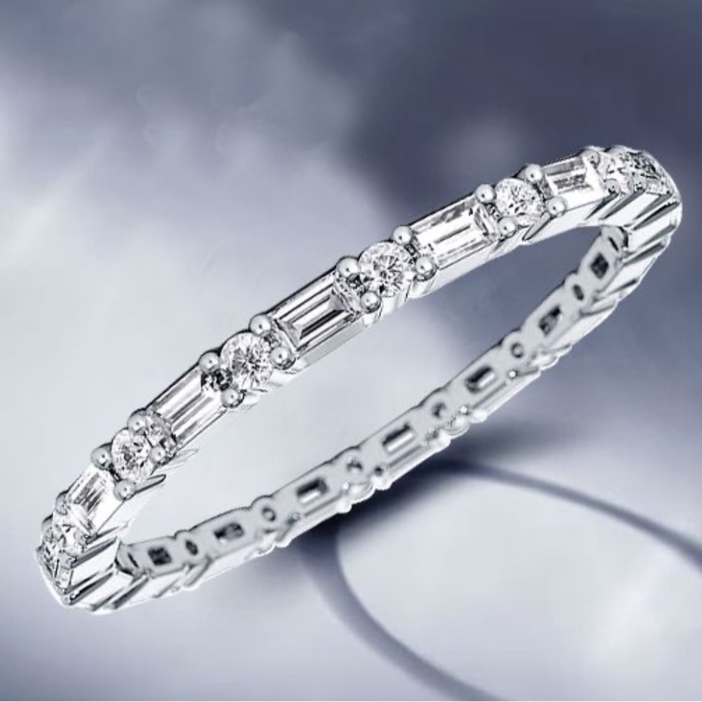 Italo Jewelry Dainty Baguette Eternity Wedding Band Sterling Silver size 5 1/4